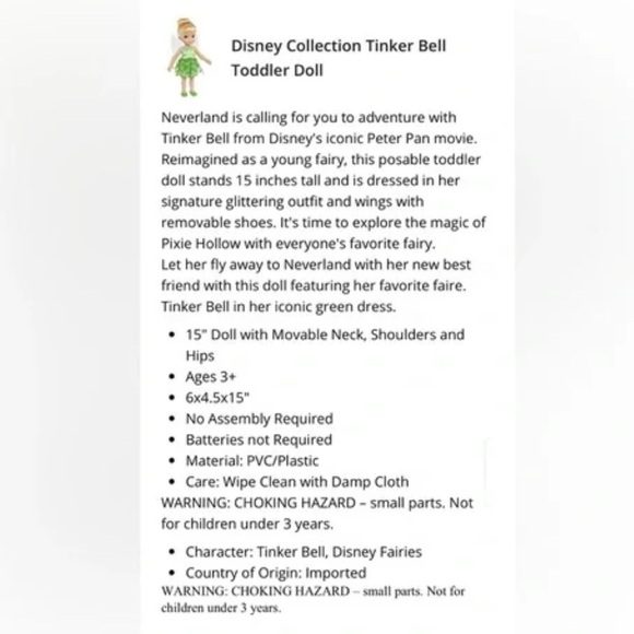 Disney Collection Rare Tinker Bell 16.5” Toddler Doll - BNIB, Peter Pan Princess - Picture 13 of 13